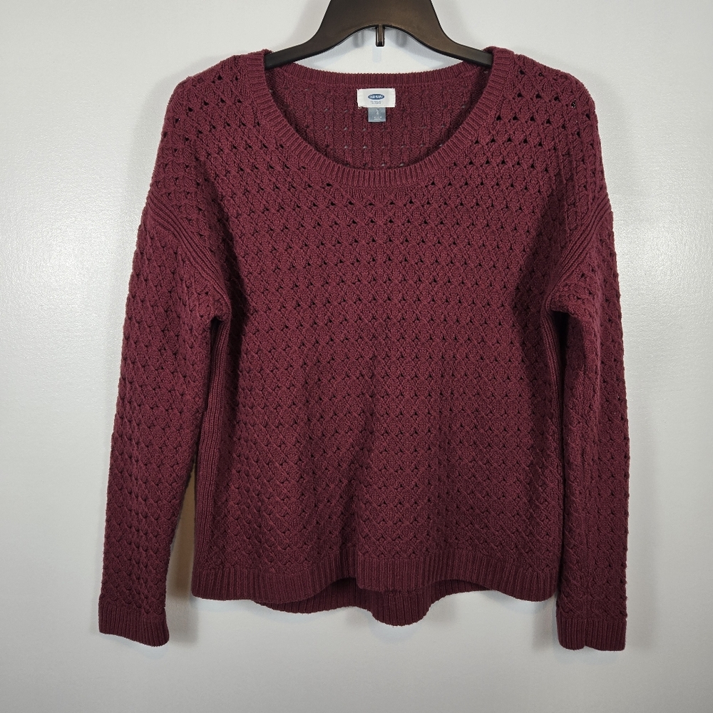 Old Navy Wine Merlot Open Knit Popcorn Scoop Neck Sweater Womens Size Large